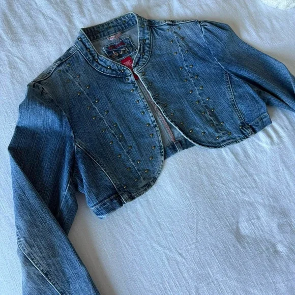 Vintage y2k embellished cropped denim jacket - Picture 4 of 7